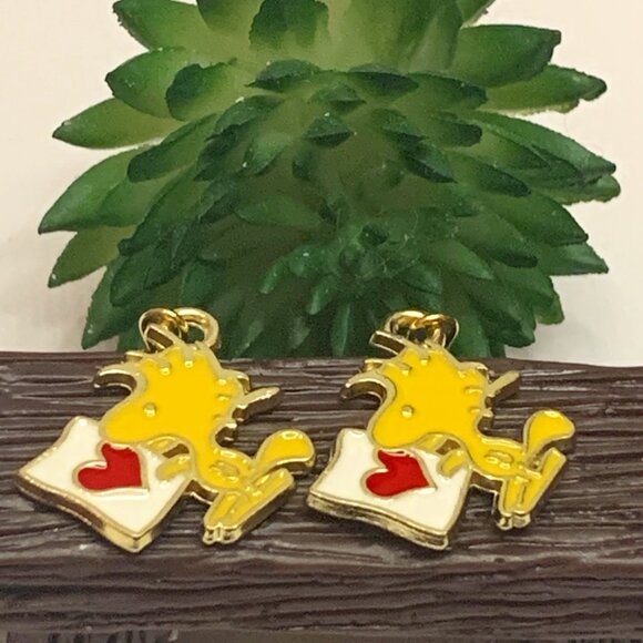 Woodstock Earring, Snoopy Earring, Peanuts Jewelry, Heart Earring, Valentine - Picture 1 of 6